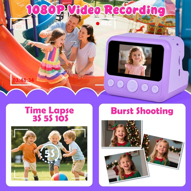 Elecoutek Kids Instant Print Camera, 30MP 1080P HD Digital Camera for Boys Girls with Color Pens & 32GB Card, Christmas Birthday Gifts Kids Toys for 3-12 Years Old (Purple) - Image 3